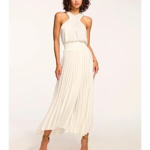 $645 Ramy Brook Womens Satin Halter Maxi Dress Ivory Size 2 Long Elegant Gown